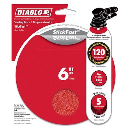 Diablo Diablo StickFast 6 in. Ceramic Blend Adhesive ROS Sanding Disc 120 Grit Fine 5 pk DCD060120P05G